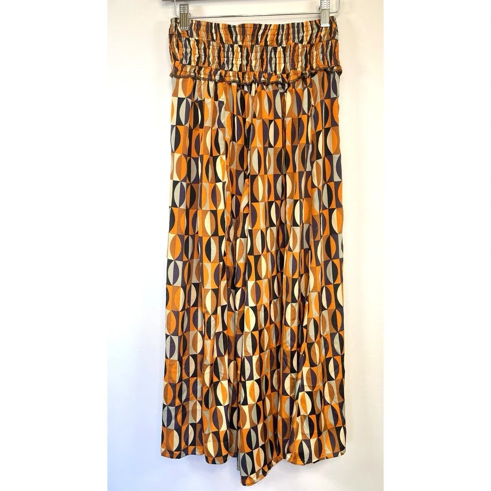 Karma Highway Retro Wide Leg Smocked Pants OS Boho Groovy Psychedelic Festival - Picture 4 of 10